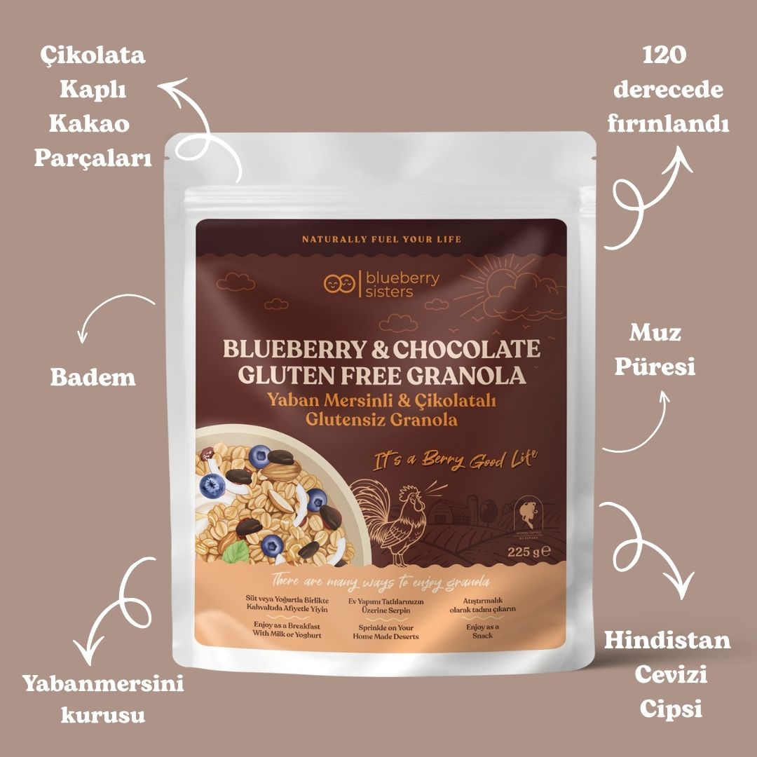 Glutensiz Blueberry & Chocolate Granola 225 gr